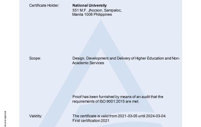 NU passed its 2nd year of ISO 9001:2015 certification NU passed its 2nd year of ISO 9001:2015 certification