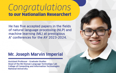 Congratulations to our Nationalian Researcher, Mr. Joseph Marvin Imperial