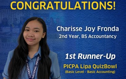 Ms. Charisse Joy Fronda, 2nd Year BS Accountancy of NU Lipa secures 1st Runner-Up in PICPA Lipa QuizBowl 2023 showcasing remarkable knowledge and skill of Basic Accounting